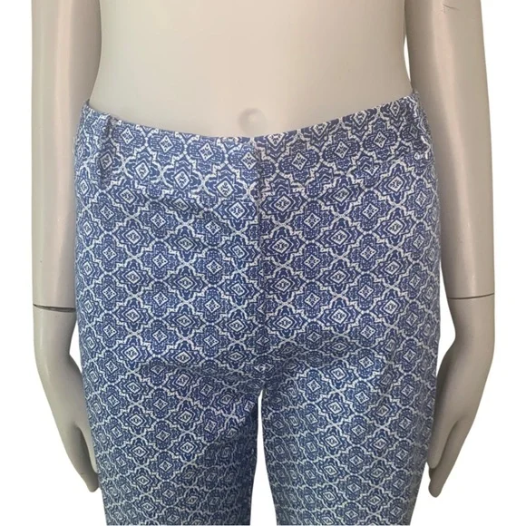 PURE COLLECTION Geo Print Cotton Capri Pants Blue and White - Picture 4 of 16